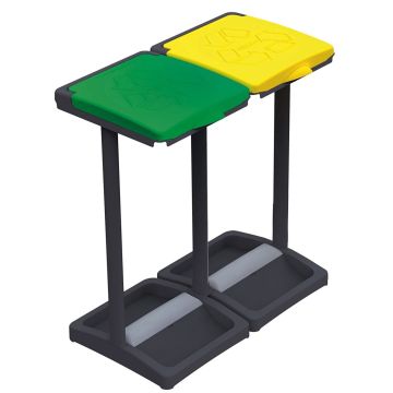 Two waste bin bag holders for recycling waste collection with bag holder compartment