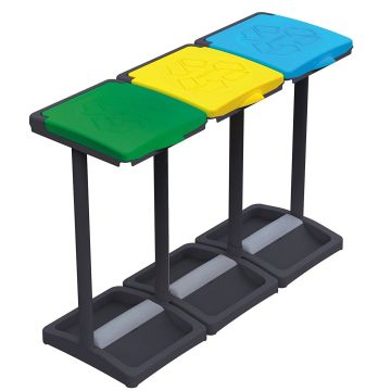 Three waste bin bag holders for recycling waste collection with bag holder compartment