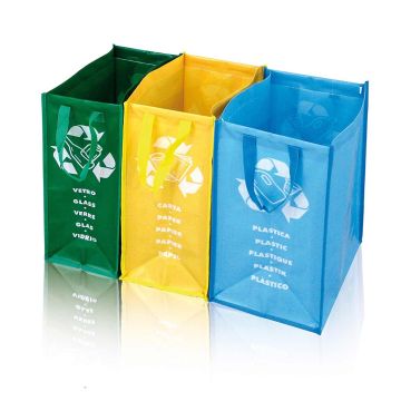 Set of three reusable recycling waste bags